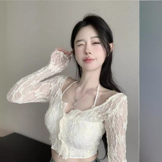 Áo Cardigan Mỏng Ren 1 lớp Hoa Sexy Dáng Ngắn Hàn Quốc Nhẹ Nhàng Vintage