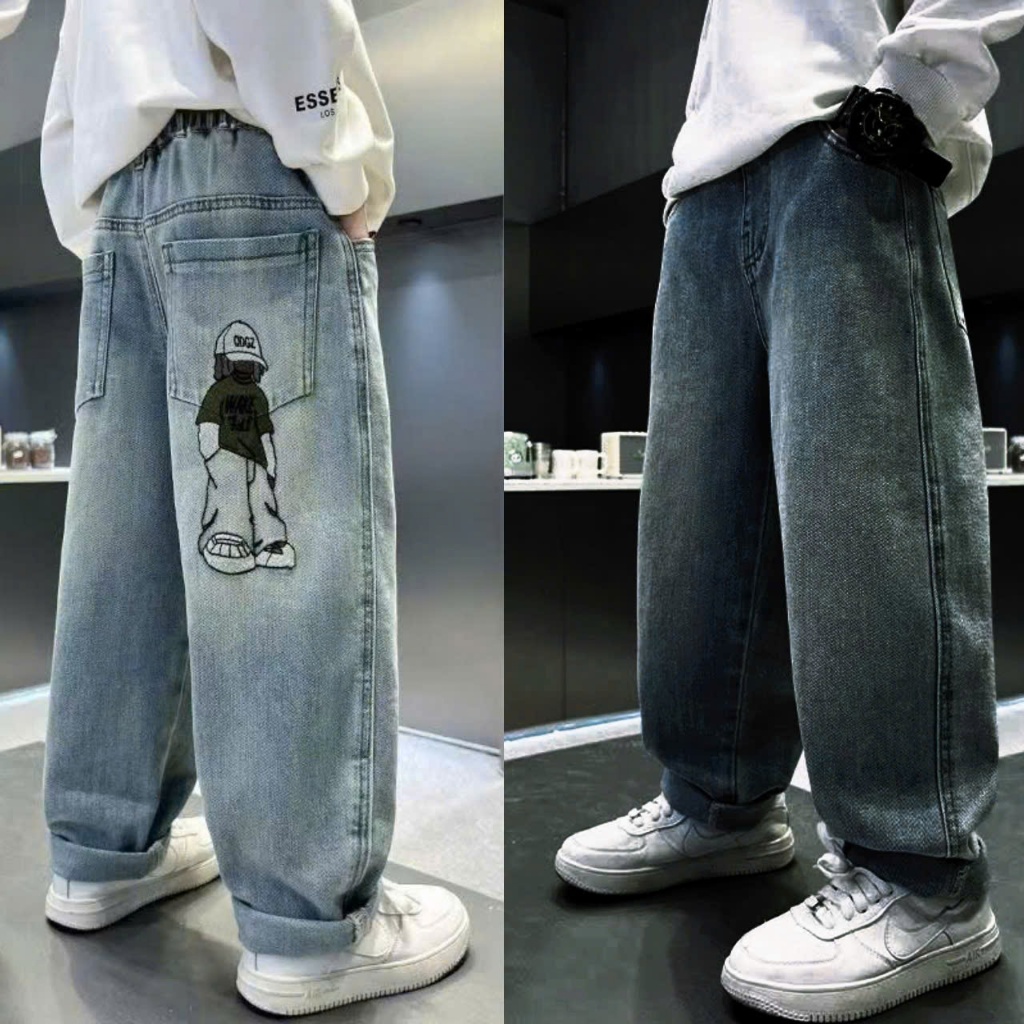 [M 5505 ] Quần Jeans size 14-63KG, phom becghi, thêu  Boy Năng Động Cho Bé Trai - Chất Liệu Jean Đứng Fom