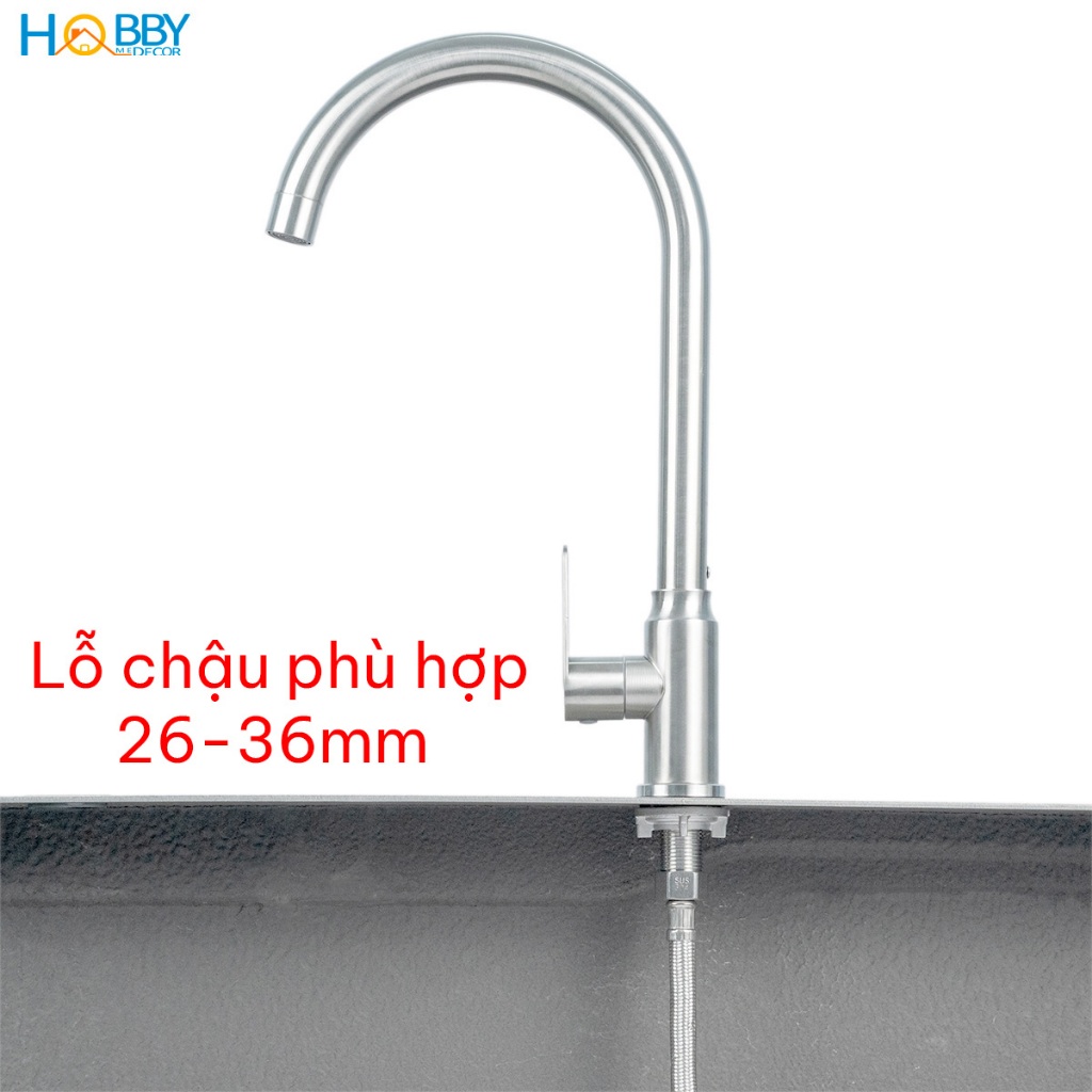 Vòi chậu rửa chén bát lạnh inox 304 kèm dây cấp Hobby home decor RL3