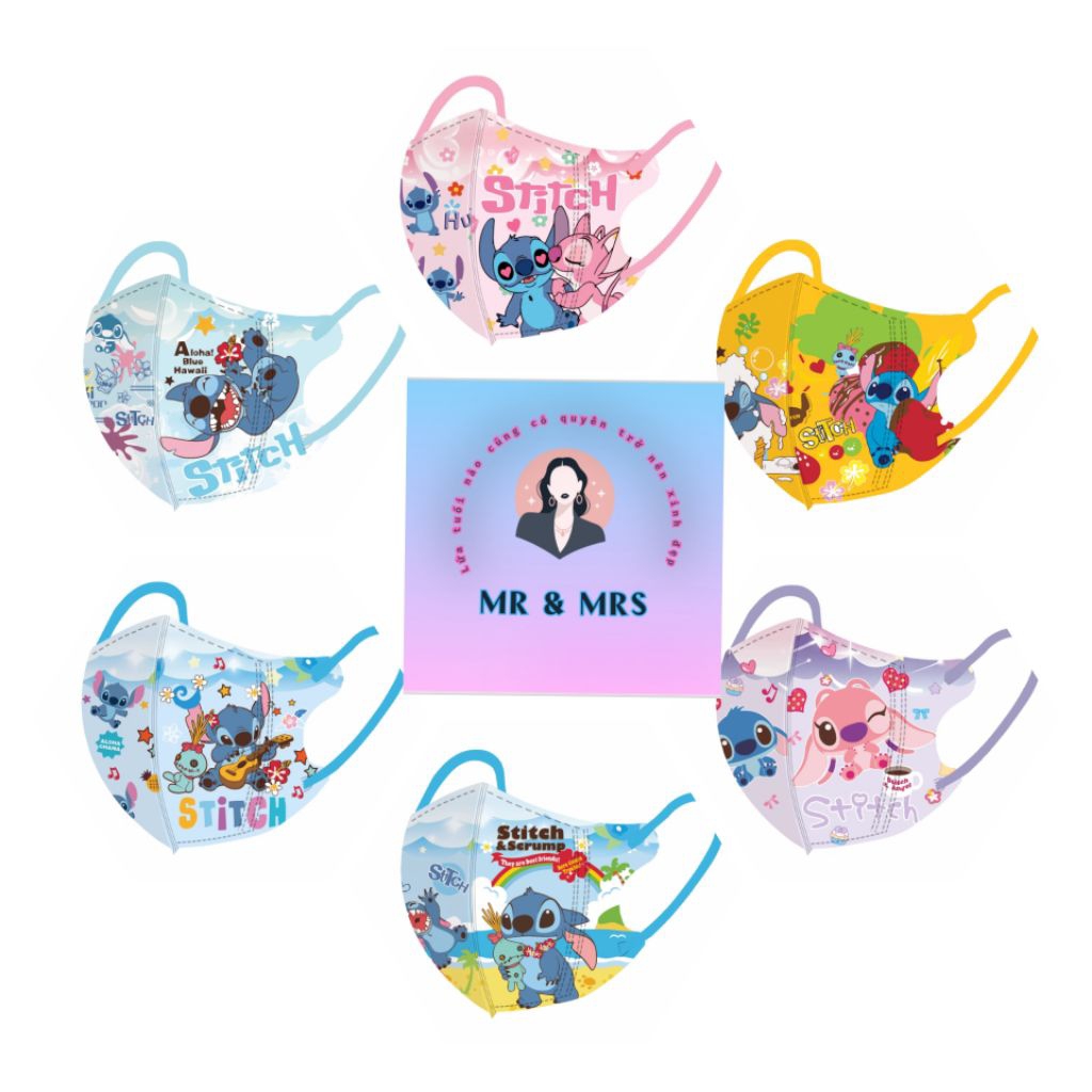 (Set 10/60c) Khẩu Trang Hoạt Hình STITCH 3D cho bé 3-12T