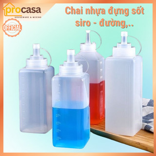 Bình Nhựa Đựng Tương, Sirup, Nước Sốt, Chai lọ đựng siro - Có Vạch Chia - tròn - vuông
