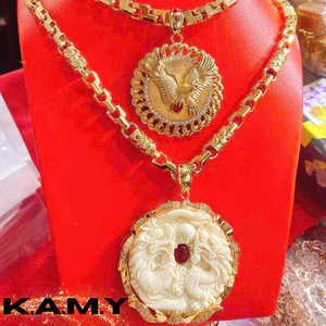 Mặt Dây Chuyền Rồng Phụng Song Long Bạch Ngọc Mạ Vàng – Tài Lộc Phong Thủy May Mắn