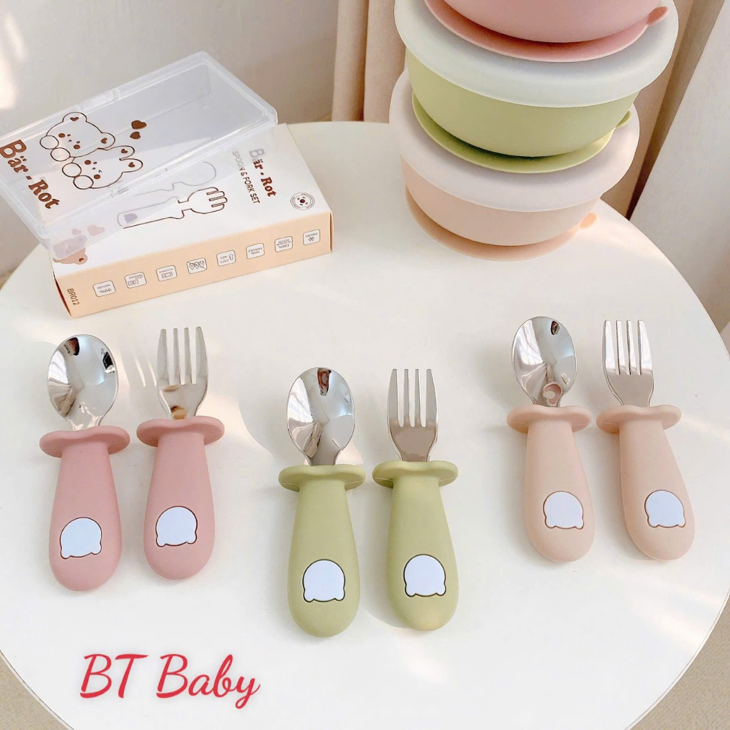 Set ăn dặm thìa dĩa silicone nhà Bar rot chất liệu Platinum silicone xịn xò, an toàn tuyệt đối Bahu_Baby