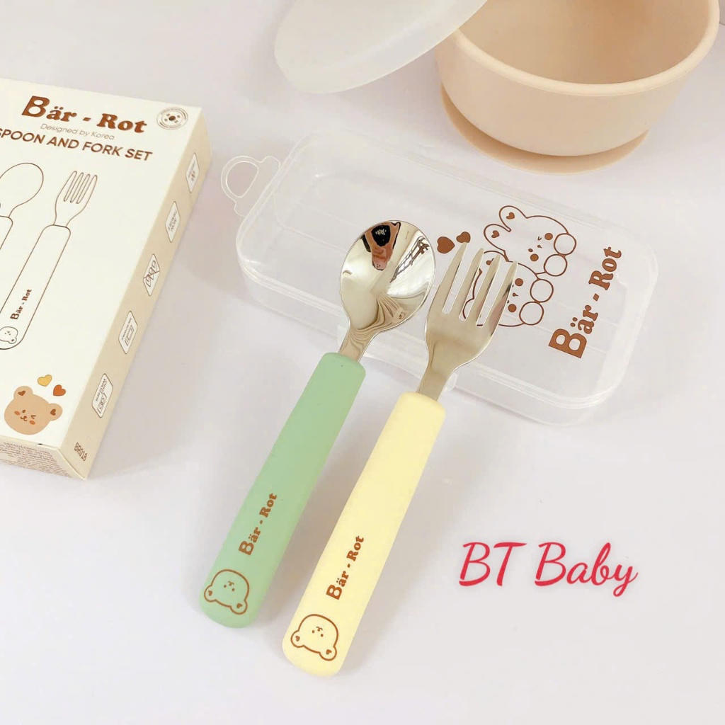 Set thìa dĩa đa sắc màu Bar rot thiết kế kết hợp màu sắc hài hòa, họa tiết đáng yêu
