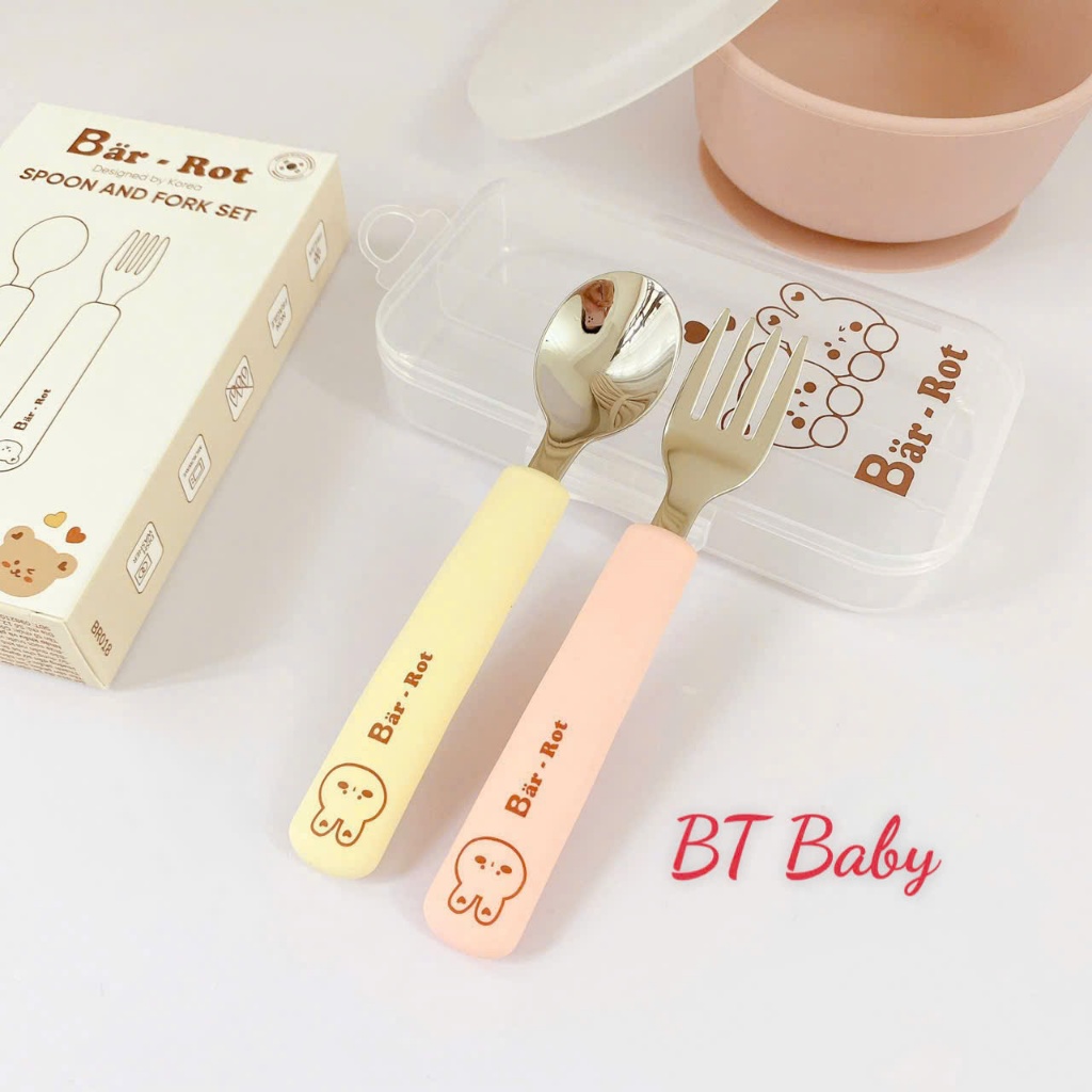 Set thìa dĩa đa sắc màu Bar rot thiết kế kết hợp màu sắc hài hòa, họa tiết đáng yêu