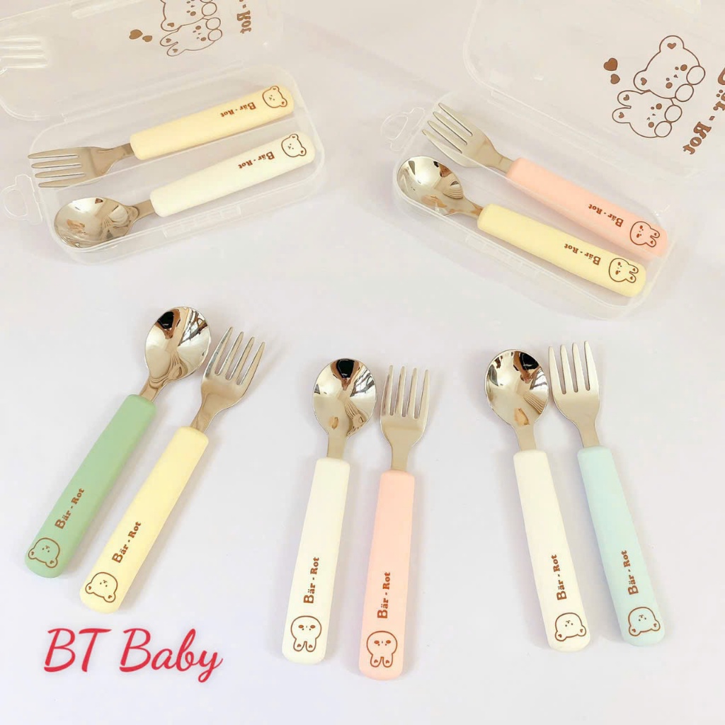 Set thìa dĩa đa sắc màu Bar rot thiết kế kết hợp màu sắc hài hòa, họa tiết đáng yêu
