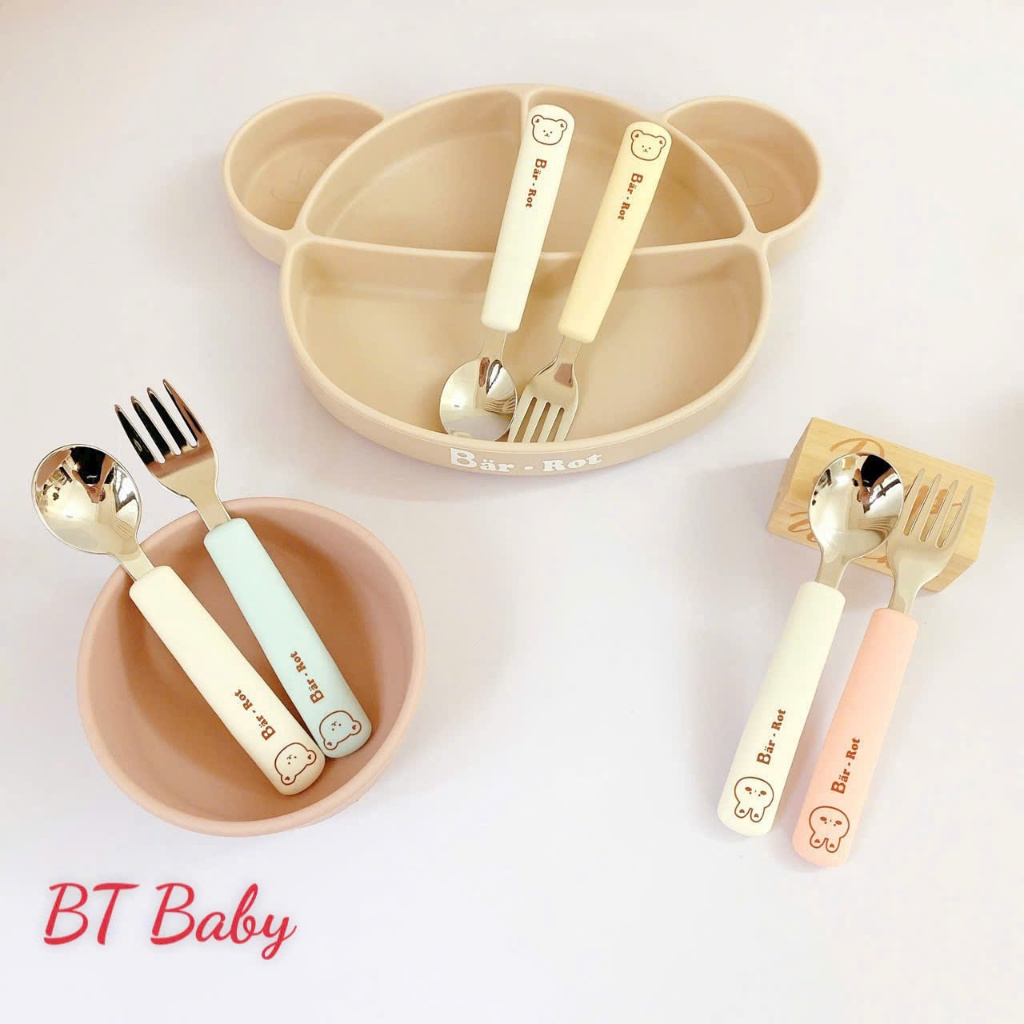 Set thìa dĩa đa sắc màu Bar rot thiết kế kết hợp màu sắc hài hòa, họa tiết đáng yêu