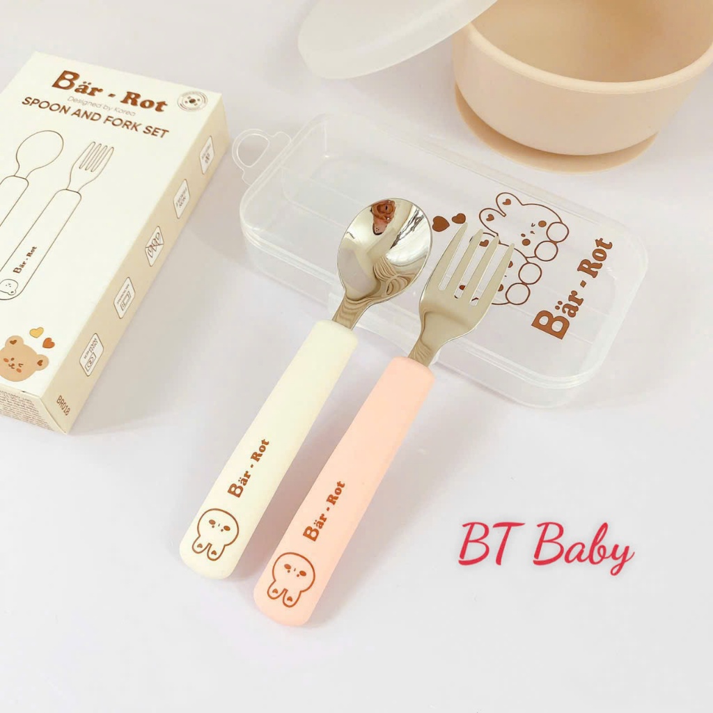 Set thìa dĩa đa sắc màu Bar rot thiết kế kết hợp màu sắc hài hòa, họa tiết đáng yêu