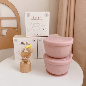 Bát ăn dặm gấu Bar rot chất liệu silicone platinum cao cấp đế hít cố định kèm 2 nắp kín hở tiện lợi