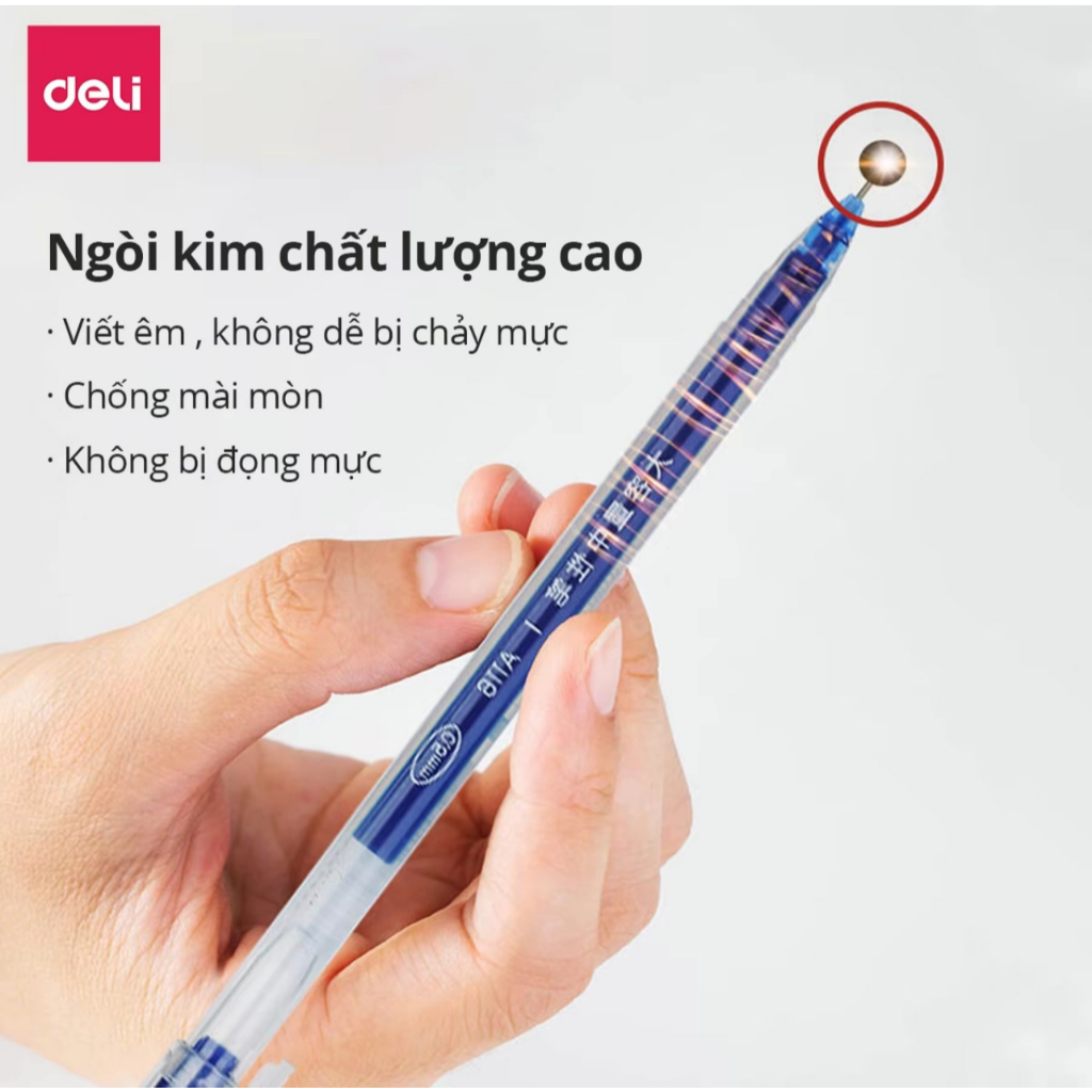Bút Gel Mực Nước Deli A116 – 0.5mm – Mực Xanh/Đen/Đỏ – Viết Trơn, Nhanh Khô – Văn Phòng, Học Sinh