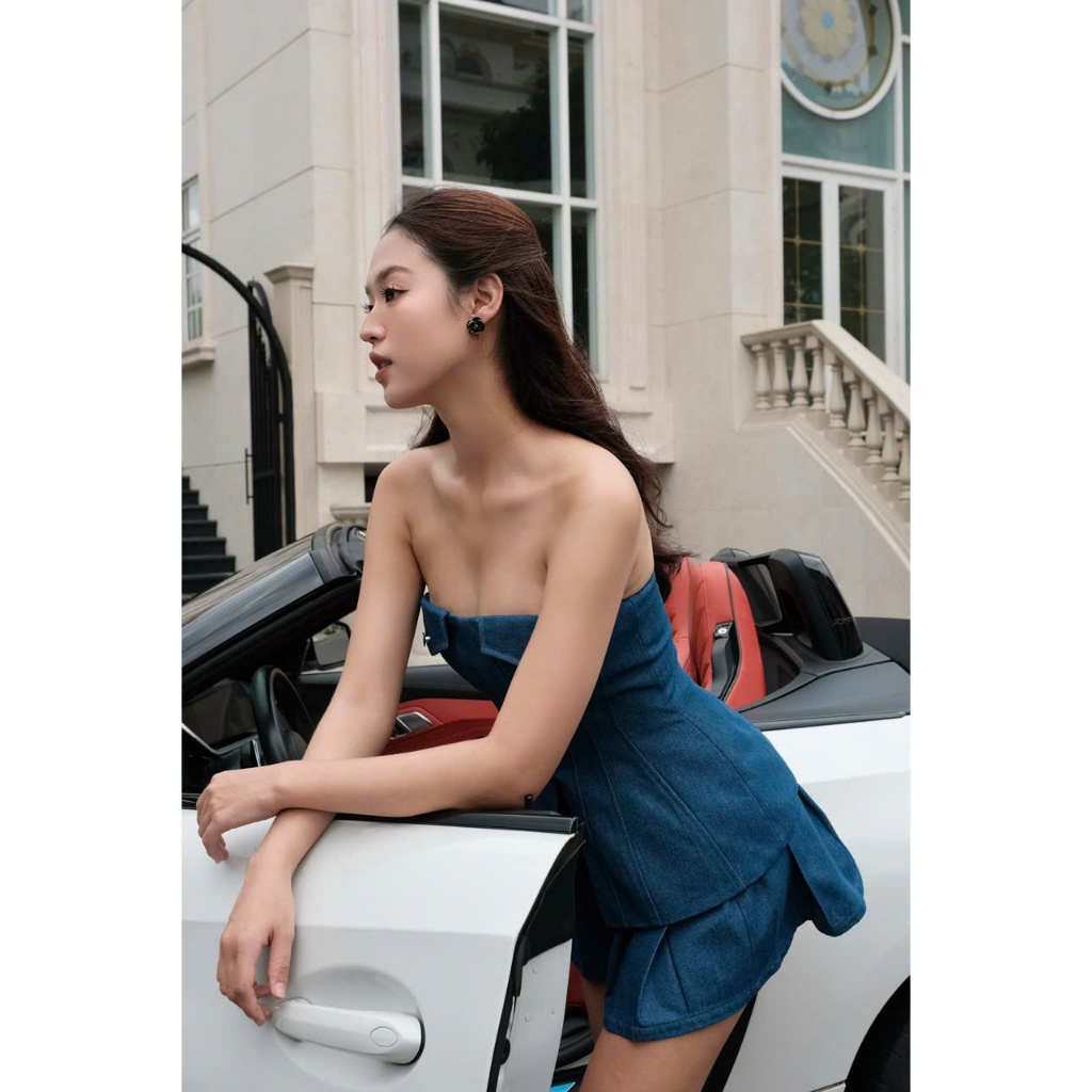 Orli Label | Aria Short | Quần xếp ly Jean Xanh/Đen