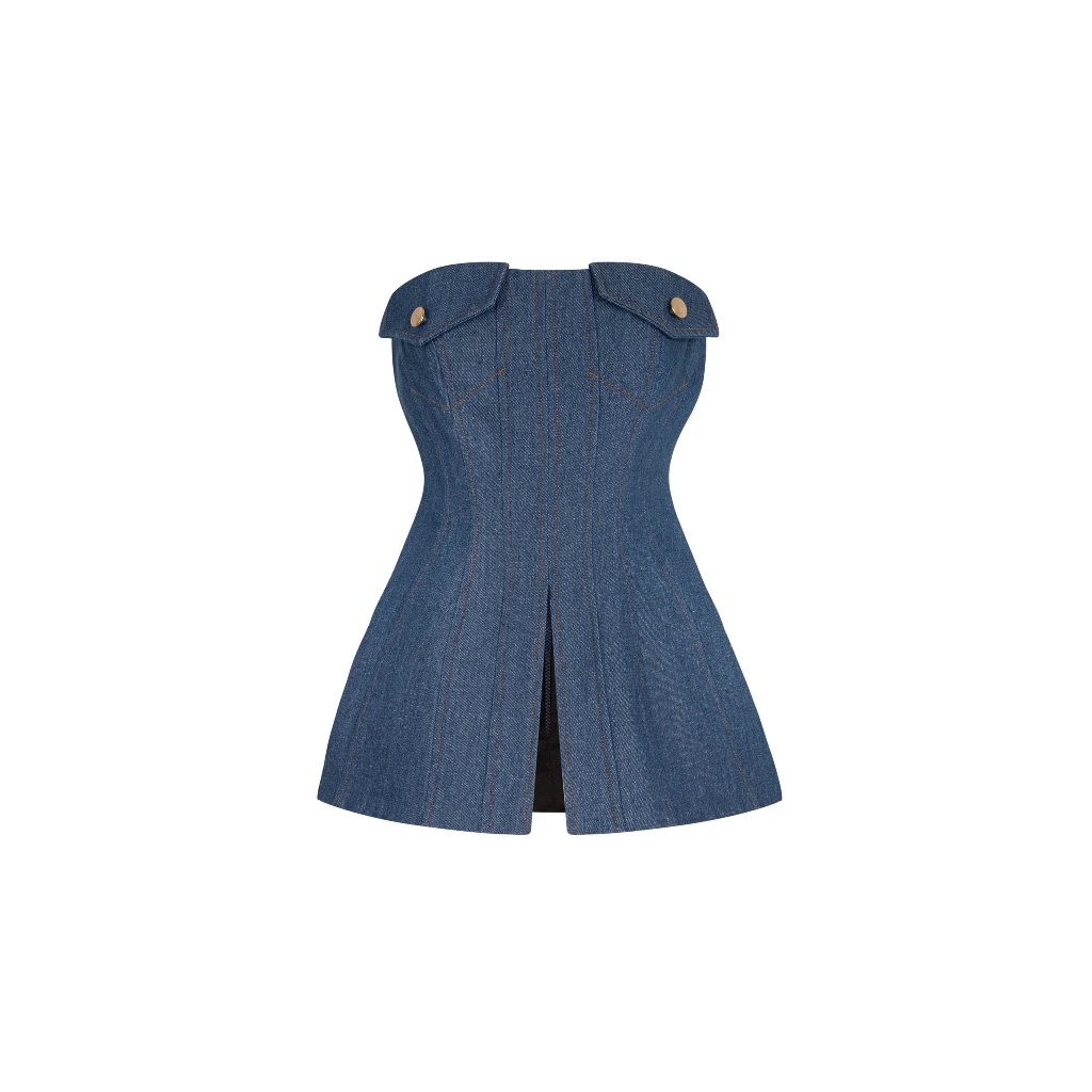 Orli Label | Aria Shirt | Áo ống túi hộp Jean Xanh/Đen