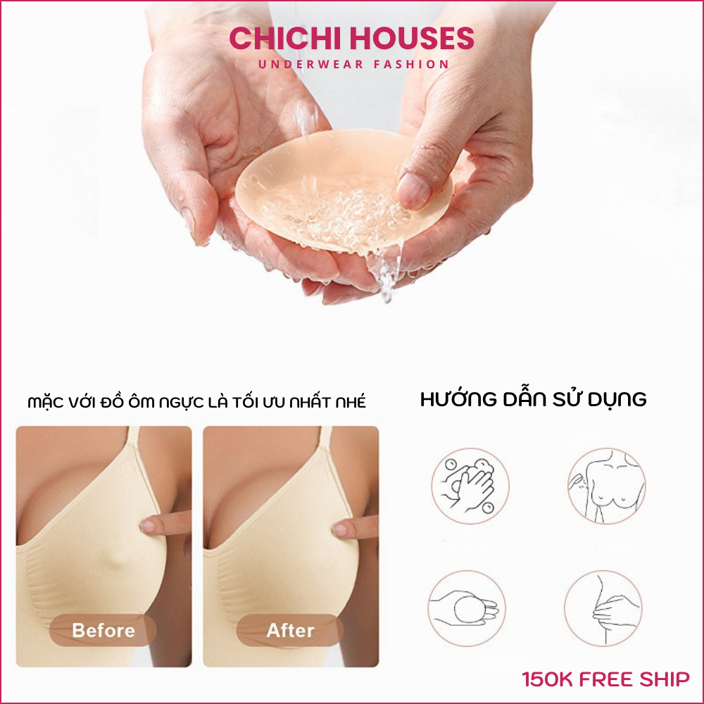 Miếng dán ngực silicon nhiệt tự thân cao cấp siêu mềm sử dụng được nhiều lần CHICHI HOUSES 500