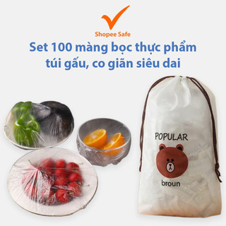 Set 100 màng bọc thực phẩm túi gấu, co giãn siêu dai, dùng đa năng tiện lợi