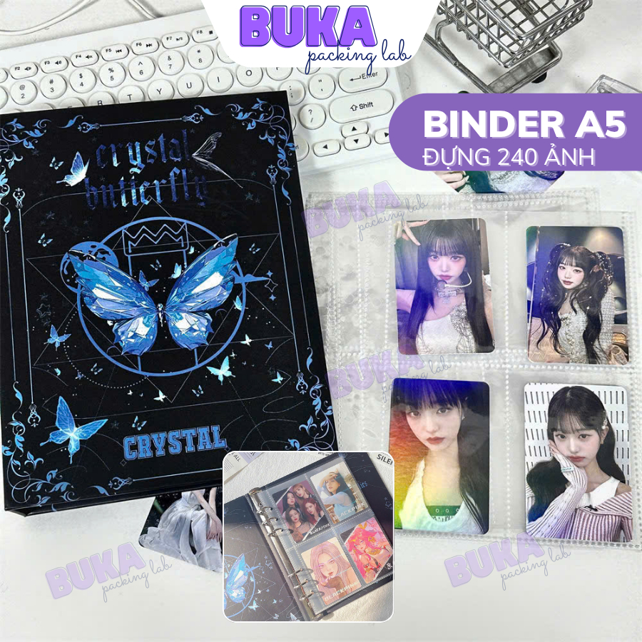 binder đựng card Chọn đúng loại) Binder đựng ảnh,card kèm sheet A5 Buka clb đựng card binder  butterfly, hoạt hình đựng card bo góc kpop