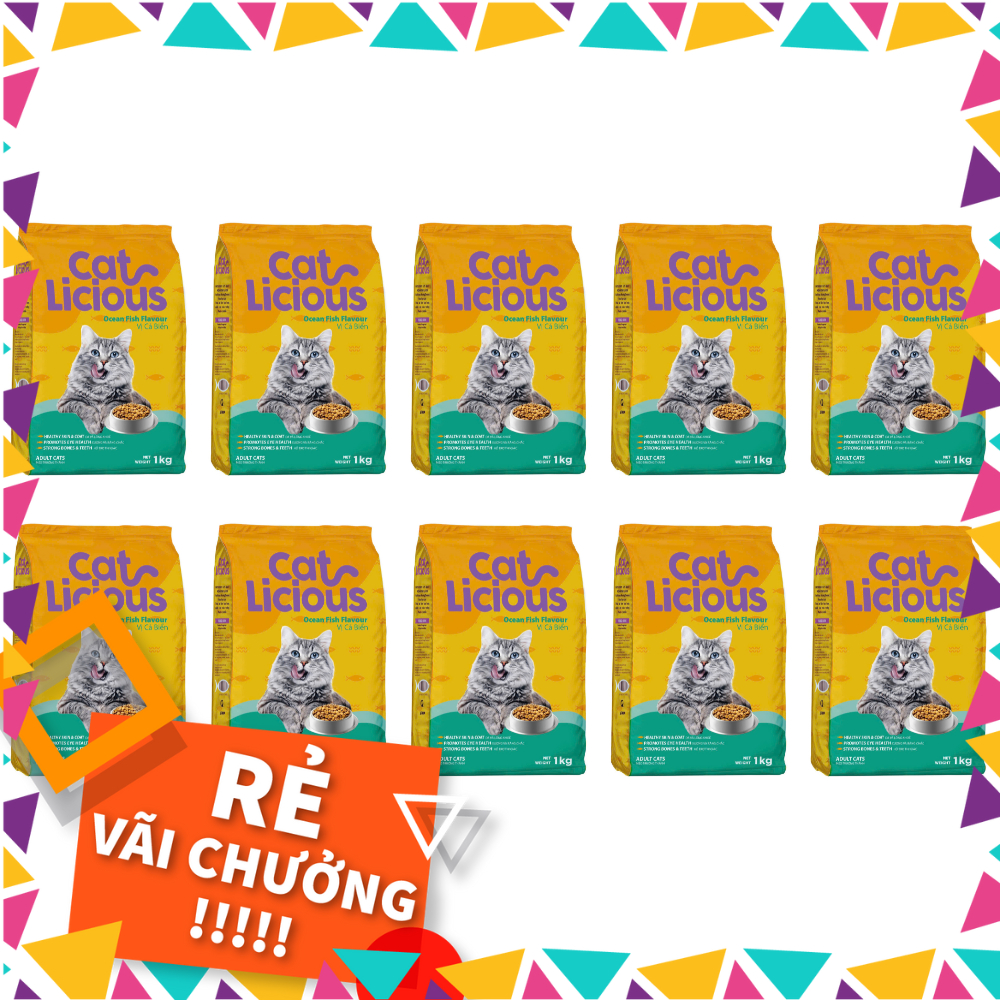 [10 GÓI] CAT LICIOUS 1KG - Thức ăn cho mèo trưởng thành vị cá biển - Combo giá rẻ, hạt ngon
