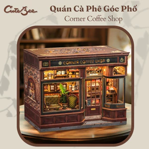 CUTEBEE mô hình gỗ Quán Cà Phê Góc Phố DIY ngôi nhà búp bê Quà tặng trang trí sáng tạo tự làm