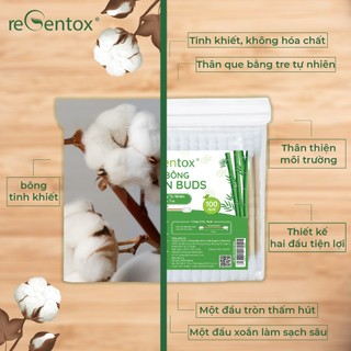 Tăm Bông Thân Tre Bảo Vệ Môi Trường Regentox Túi Zipper 100 Que/Túi Bông Cotton Tự Nhiên An Toàn Cho Sức Khỏe Cả Nhà