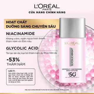 Sữa chống nắng phổ rộng mỏng nhẹ bảo vệ da và dưỡng sáng mờ thâm nám Glycolic Bright Anti-Dark Spot L’Oréal Paris 50ml