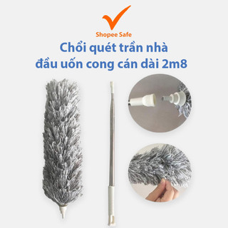 Chổi quét trần nhà đầu uốn cong cán dài 2m8 lau bụi hiệu quả mọi ngóc ngách
