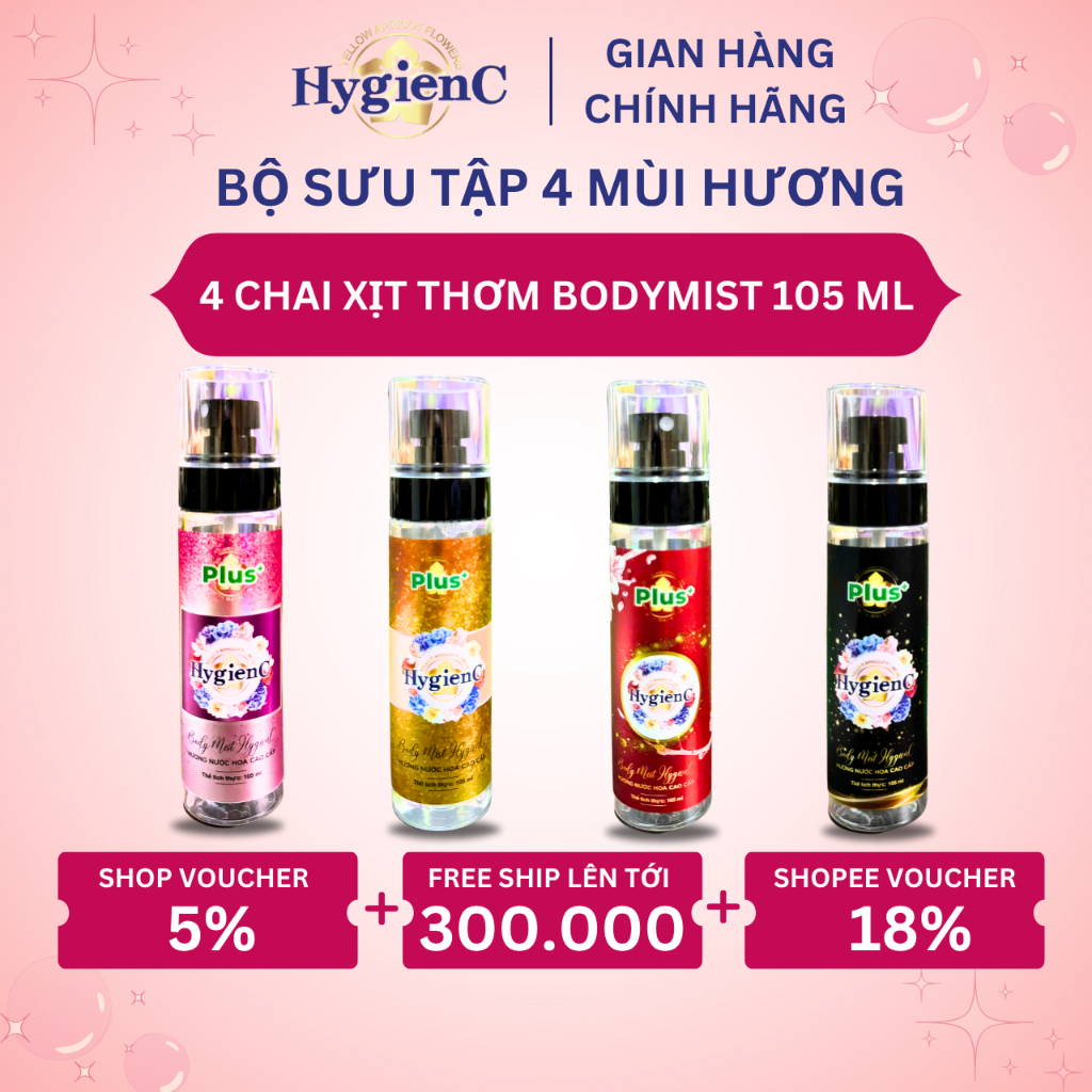 Combo 4 Chai Xịt Thơm Bodymist 105 ML/Chai - Nước Hoa Dành Cho Nam Nữ (Thương Hiệu HygienC Plus)
