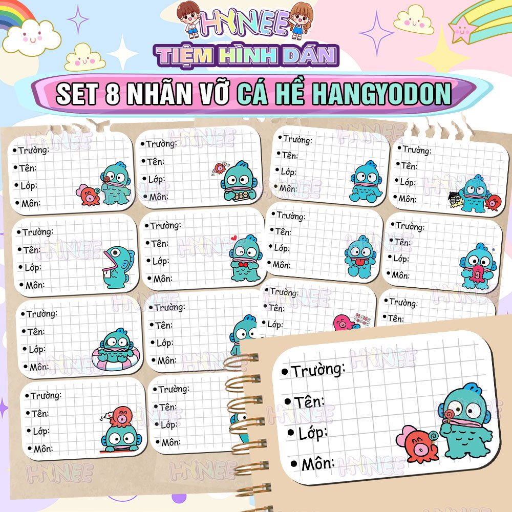 Nhãn Vở Cute Cá Hề Xanh Hangyodon - Nhãn Vở Cá Xanh Bạch Tuột, Nhãn Vở ...