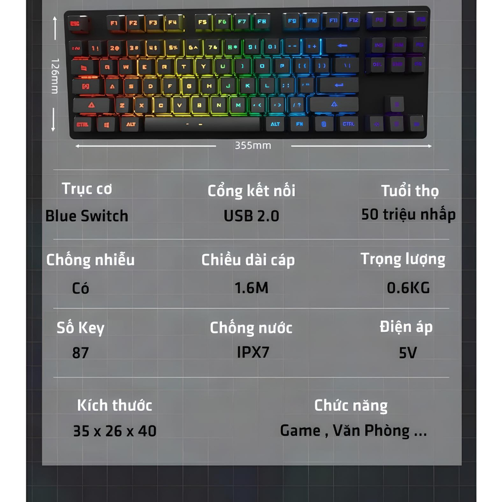 Bàn phím cơ Gaming K550  V4 Blue Switch - Hot-swap , LED Rainbow , chống nước