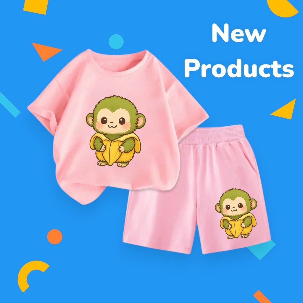Bộ Cotton Hè Bé Trai Bé Gái – Hình Khỉ Xanh Mặc Chuối Vàng Dễ Thương, Mặc Cực Mát (M 230)