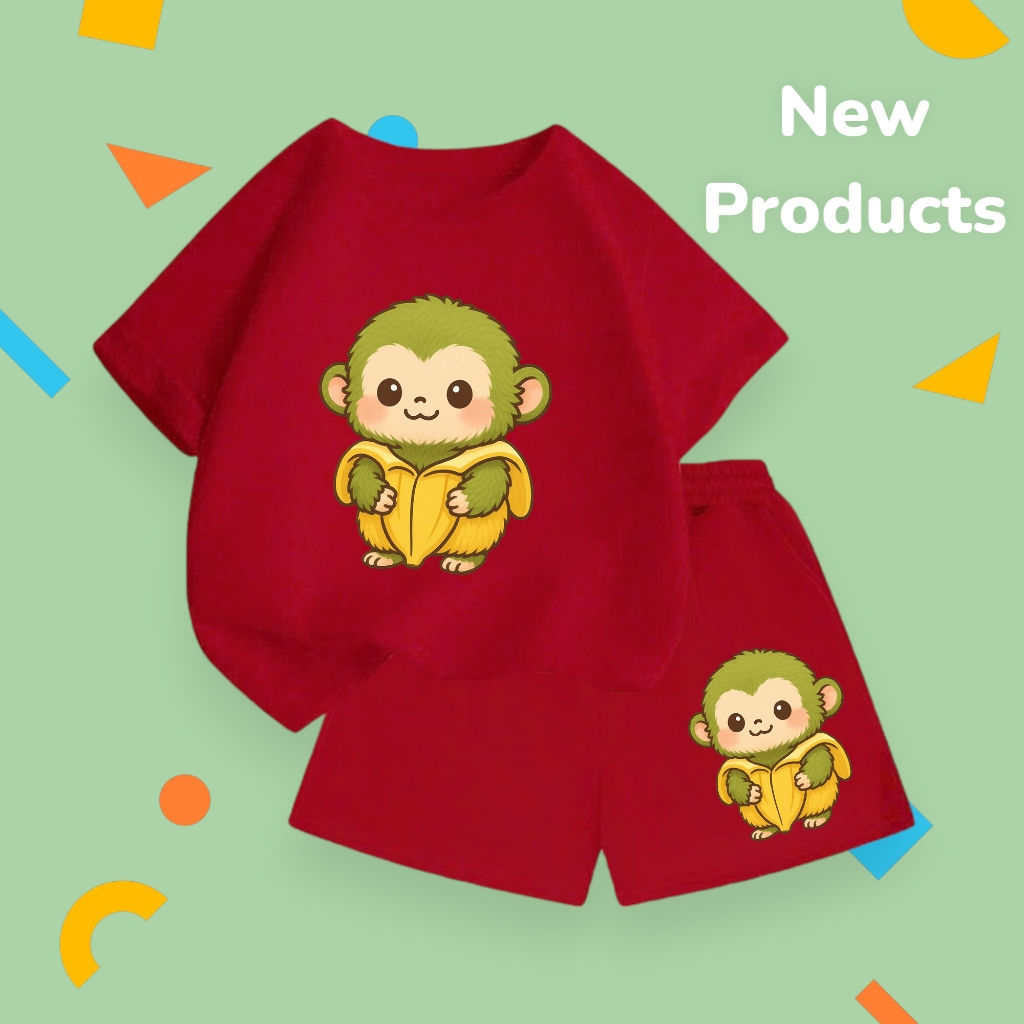 Bộ Cotton Hè Bé Trai Bé Gái – Hình Khỉ Xanh Mặc Chuối Vàng Dễ Thương, Mặc Cực Mát (M 230)