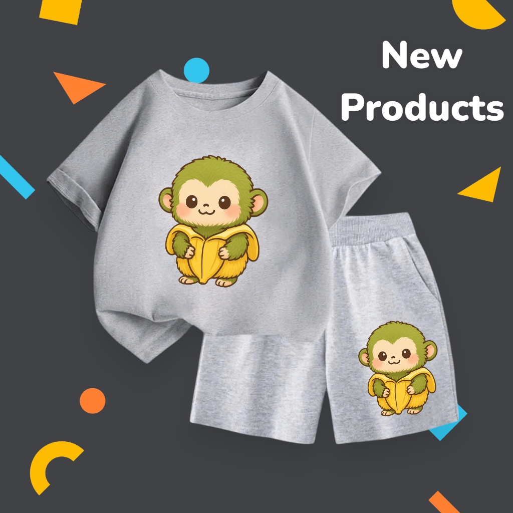 Bộ Cotton Hè Bé Trai Bé Gái – Hình Khỉ Xanh Mặc Chuối Vàng Dễ Thương, Mặc Cực Mát (M 230)