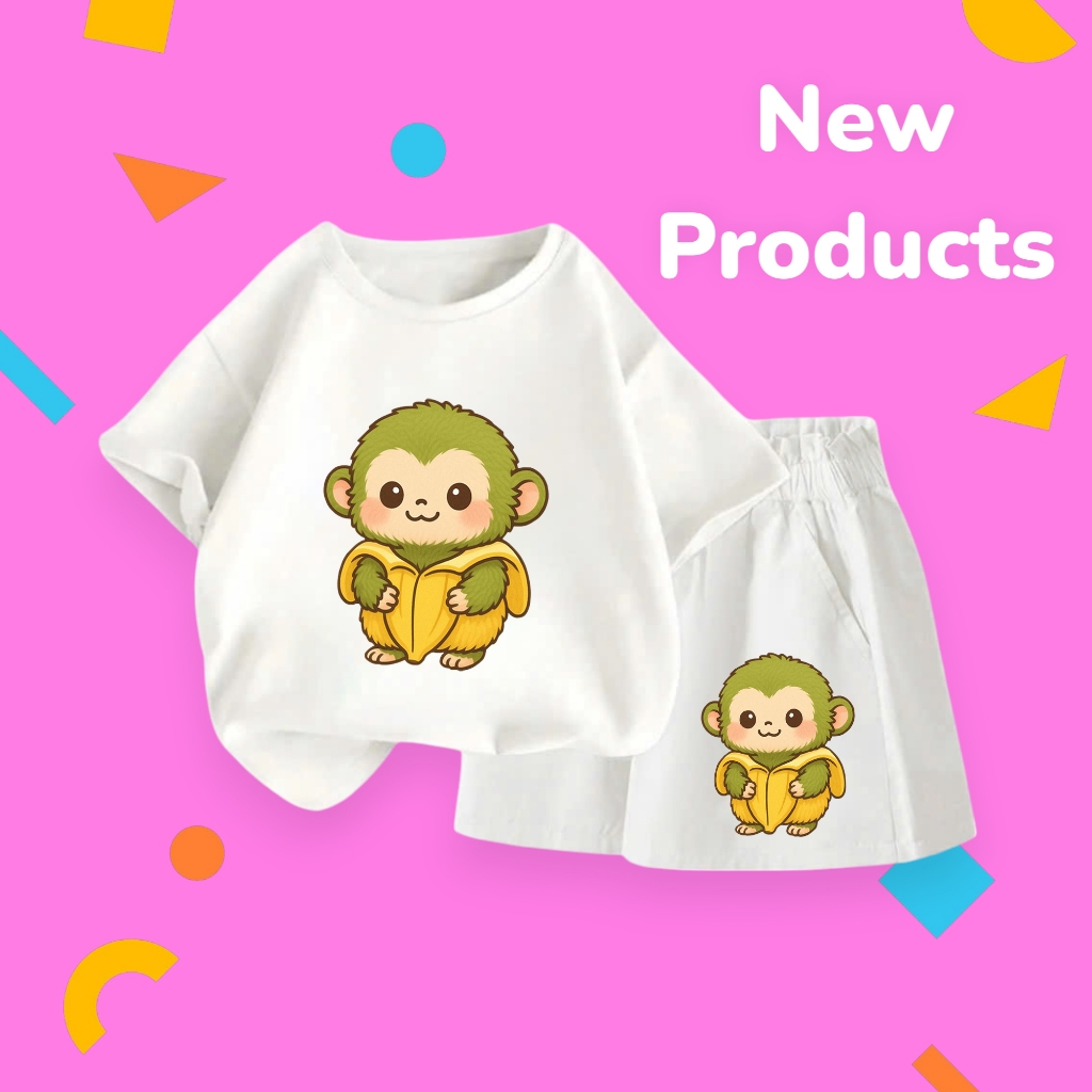 Bộ Cotton Hè Bé Trai Bé Gái – Hình Khỉ Xanh Mặc Chuối Vàng Dễ Thương, Mặc Cực Mát (M 230)
