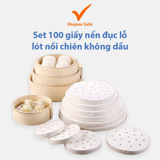 Set 100 giấy nến đục lỗ lót nồi chiên không dầu nướng bánh hấp bánh bao tiện lợi