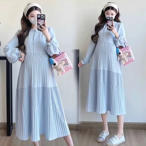VÁY BẦU SUÔNG TAY DÀI XẾP LY/ ĐẦM BẦU THU ĐÔNG CHẤT DÀY DẶN DỰ TIỆC ĐI CHƠI XINH XẮN