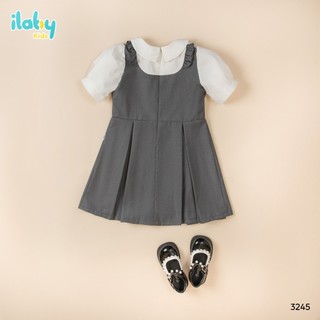 Váy cho bé gái ILABY HCM thiết kế dáng yếm may liền áo trắng tay bồng, phù hợp cho bé đi học, đi chơi [3245]