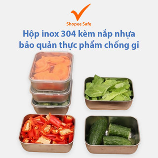 Hộp inox 304 kèm nắp nhựa bảo quản thực phẩm chống gỉ dùng tủ lạnh lò vi sóng