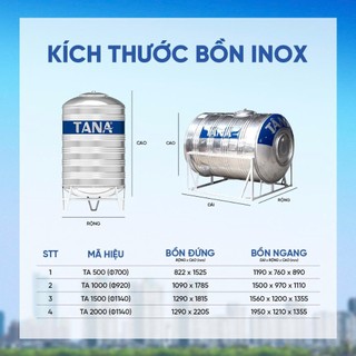 [GIAO MIỀN BẮC] Bồn nước inox Tân Á Ngang 500N 1000N 1500N 2000N Sus 304 - Chính hãng, Bảo hành 12 năm