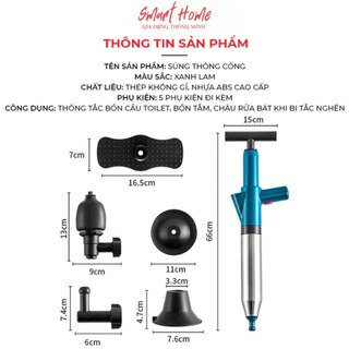Súng Thông Bồn Cầu, Chậu Rửa Bát, Bồn Tắm - Mẫu Mới  - Khí Nén AGT Cực Mạnh 8kg - Thép Không Gỉ, Nhựa Abs