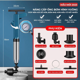 Súng Thông Bồn Cầu, Chậu Rửa Bát, Bồn Tắm - Mẫu Mới  - Khí Nén AGT Cực Mạnh 8kg - Thép Không Gỉ, Nhựa Abs