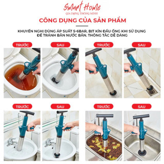 Súng Thông Bồn Cầu, Chậu Rửa Bát, Bồn Tắm - Mẫu Mới  - Khí Nén AGT Cực Mạnh 8kg - Thép Không Gỉ, Nhựa Abs