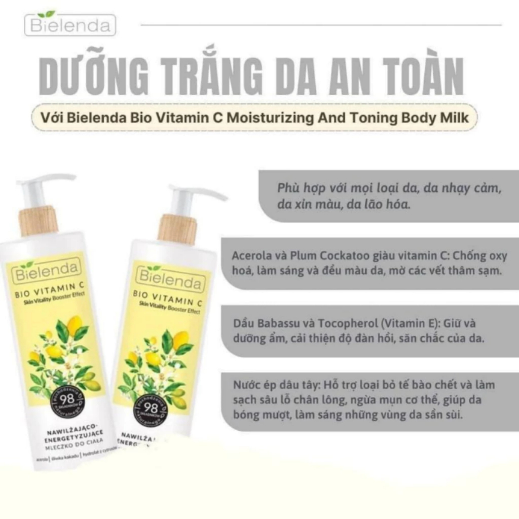 Dưỡng thể trắng da Body Lotion Bielenda Bio Vitamin C dưỡng ẩm, làm sáng mịn da - 250ml/400ml