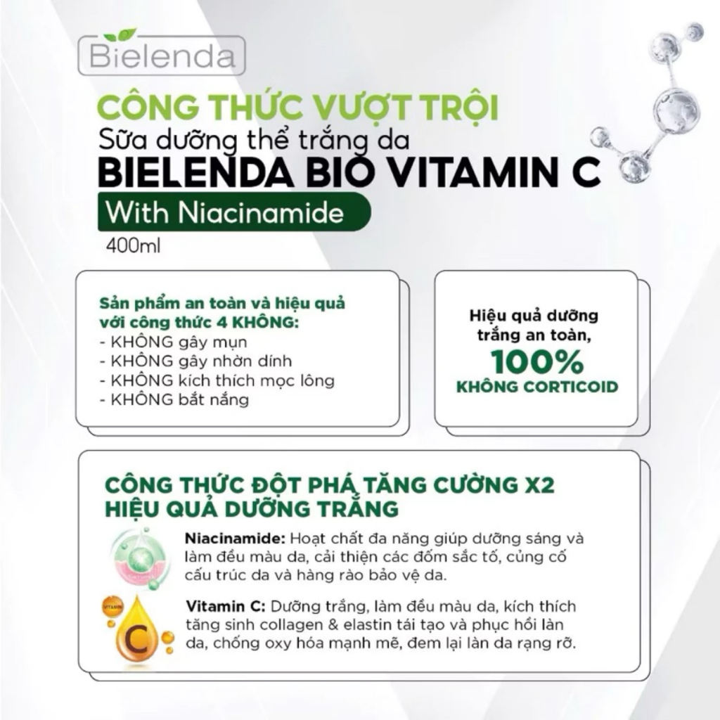 Dưỡng thể trắng da Body Lotion Bielenda Bio Vitamin C dưỡng ẩm, làm sáng mịn da - 250ml/400ml
