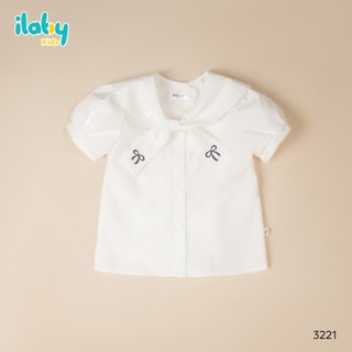 Set đồ đi học cho bé gái ILABY HCM áo sơ mi học sinh tay bồng và quần vải dáng suông đính nơ [3221 3286]