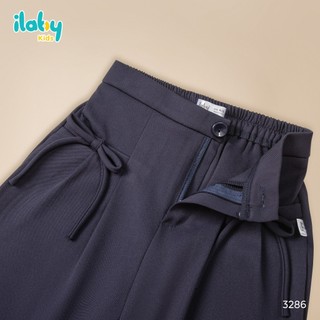 Set đồ đi học cho bé gái ILABY HCM áo sơ mi học sinh tay bồng và quần vải dáng suông đính nơ [3221 3286]