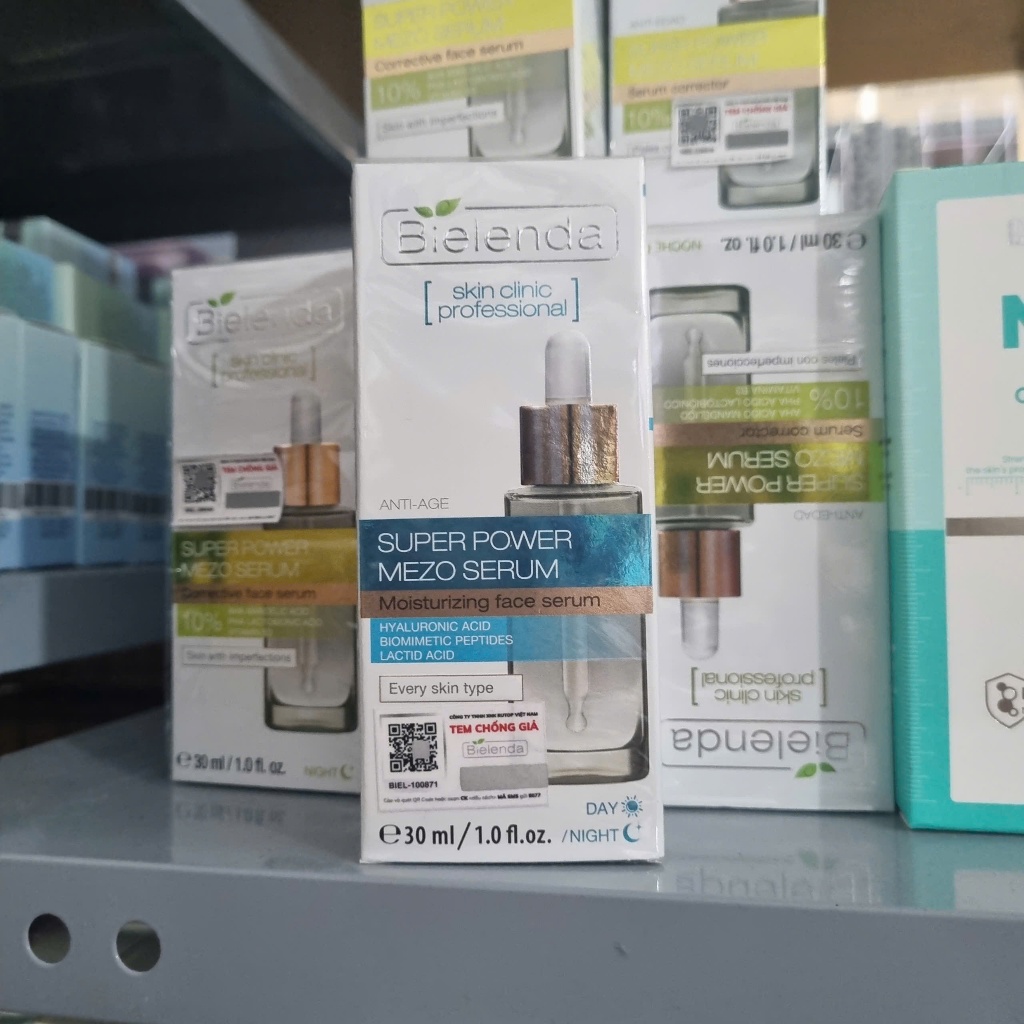 Serum Bielenda Super Power Mezo Skin Clinic Moisturizing cấp nước, dưỡng ẩm/Correcting căng bóng, mờ thâm - 30ml