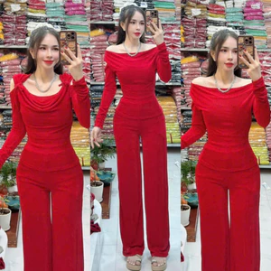 TH70 - SÉT ĐỒ BỘ THUN NHŨ, QUẦN DÀI ỐNG SUÔNG, ÁO PHÔI DÂY CỘT MẶC NHIỀU KIỂU