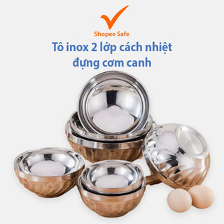 Tô inox 2 lớp cách nhiệt chống nóng size 11.5cm 14cm 16cm 18cm 20cm đựng cơm canh tiện lợi bền đẹp