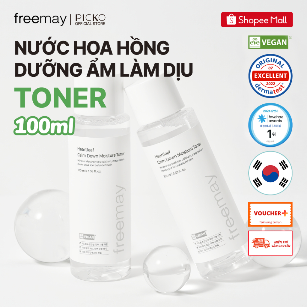 [QUÀ TẶNG KHÔNG BÁN] Nước hoa hồng thuần chay Freemay Heartleaf Calm Down Moisture Toner 100ml