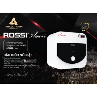 [GIAO LẮP TOÀN QUỐC] Bình nóng lạnh gián tiếp Rossi Amore Vuông (15/20/30 Lít) - Chính hãng, Bảo Hành 7 năm