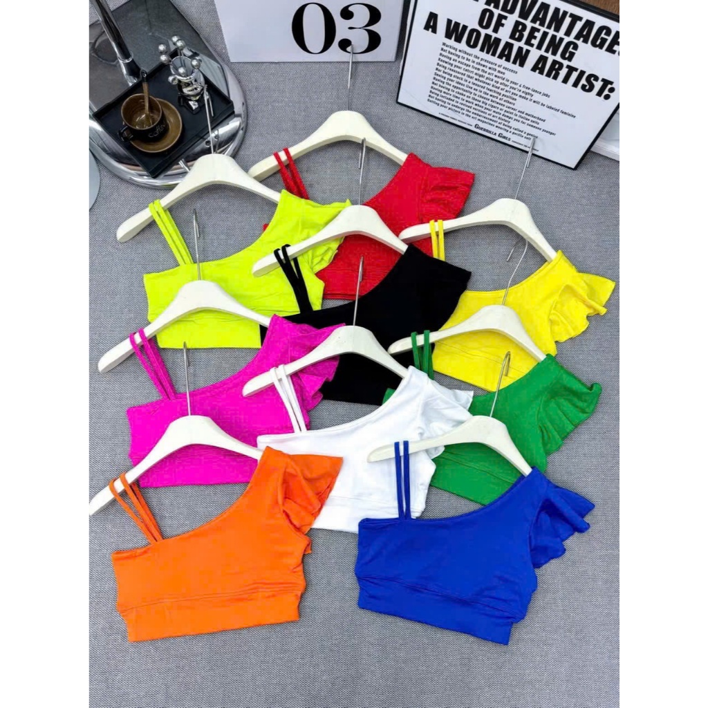 Áo CROPTOP lệch, dây 1 bên vai,Tặng mút thích hợp tập gym, yoga, aerobic, nhảy hiện đại...(LT)