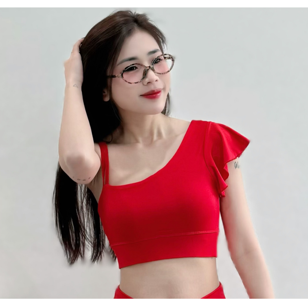 Áo CROPTOP lệch, dây 1 bên vai,Tặng mút thích hợp tập gym, yoga, aerobic, nhảy hiện đại...(LT)
